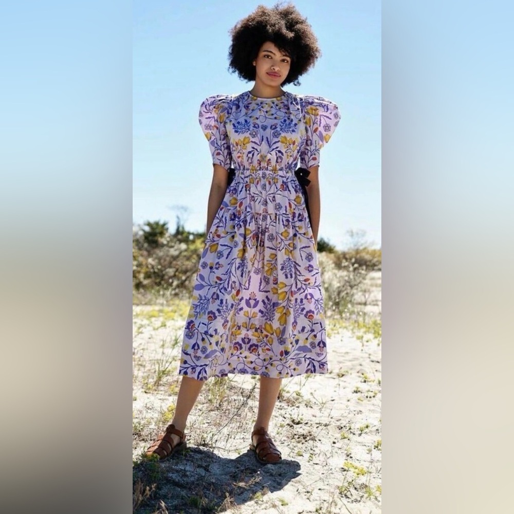 $269 NWT JESSIE ZHAO PURPLE FLORAL MIDI DRESS | SIZE 6 - Picture 3 of 3